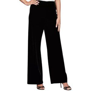 Alex Evenings Petite Elegant Wide-Leg Black Flat-Front Pants Stretch Velvet L